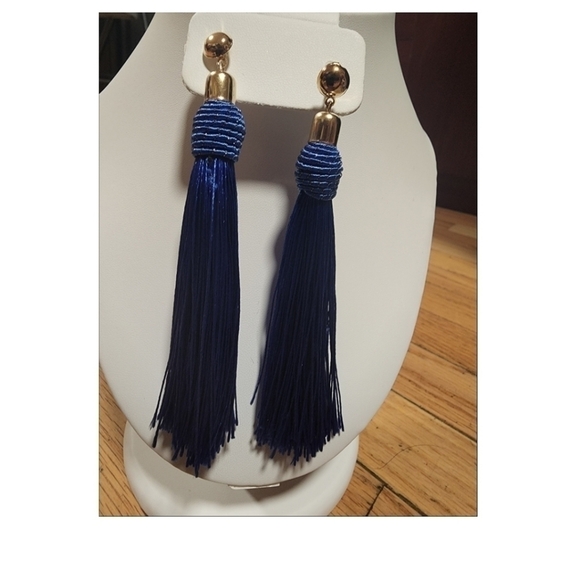 Jewelry - Blue Tassel Earrings //Drop Earrings // Dangle Earrings // Boho Earrings